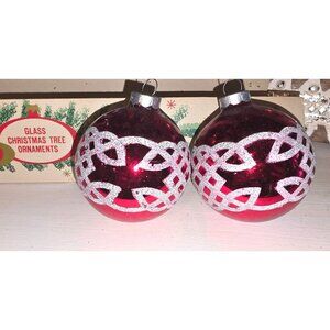 Vintage Mercury Glass Red Mica Stenciled Rauch Christmas Ornaments MCM